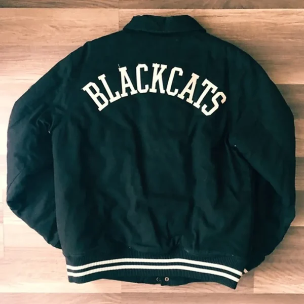 10 Deep Black Cats Varsity Jacket