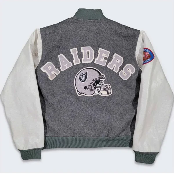 80’s LA Raiders Varsity Gray and Cream Jacket - Image 2