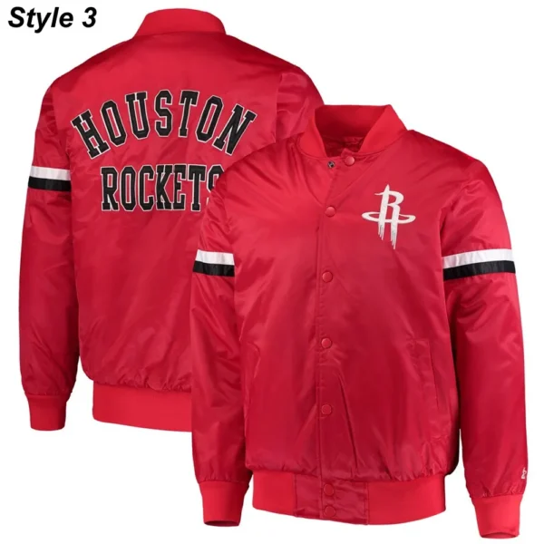 75th Anniversary Houston Rockets Leader Satin Black and Red Jacket