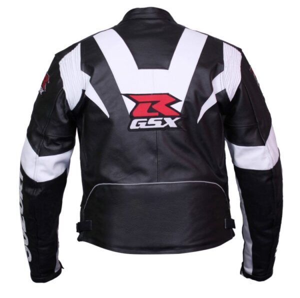 Black And White Suzuki Motorbike Leather Jacket