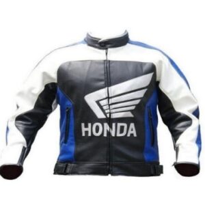 Get ready to ride in style with our Honda Motorcycle Cowhide Racing Leather Jacket. Shop now for premium quality and unbeatable performance.