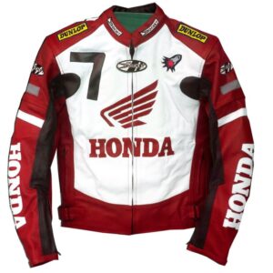Honda Motorcycle Cowhide Leather Jacket Red & White