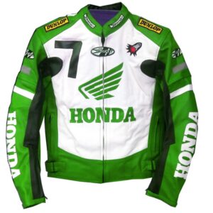 Honda Motorbike Cowhide Leather Jacket Green & White