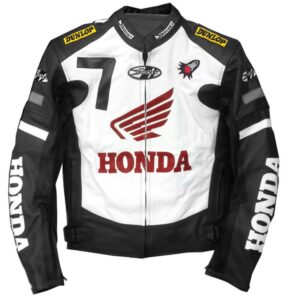 Honda Motorbike Racing Cowhide Leather Jacket Black & White