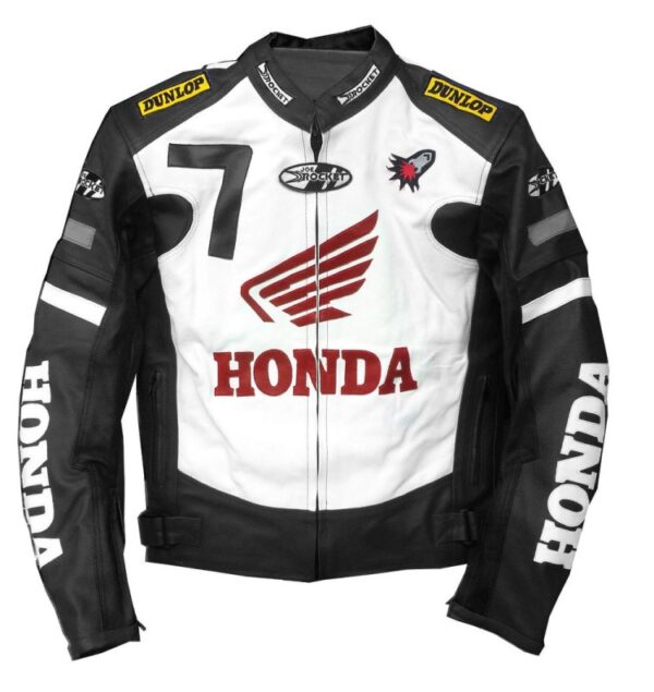 Honda Motorbike Racing Cowhide Leather Jacket Black & White