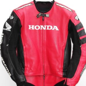 Honda Motorbike Leather Jacket with Red/Black Color