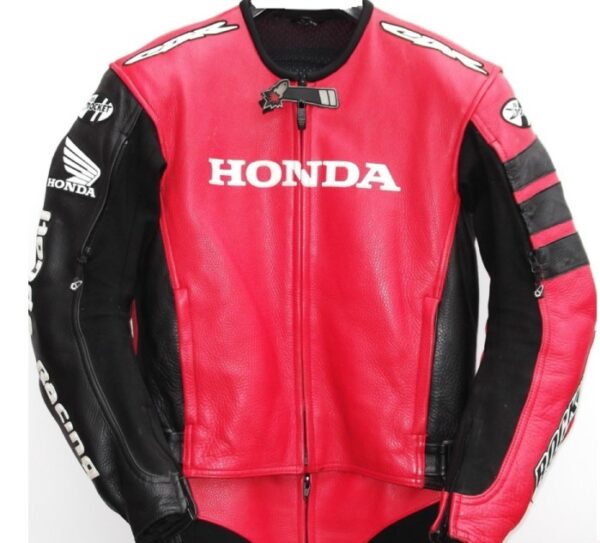 Honda Motorbike Leather Jacket with Red/Black Color