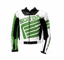 Honda Motorbike Cowhide Racing Leather Jacket White & Green