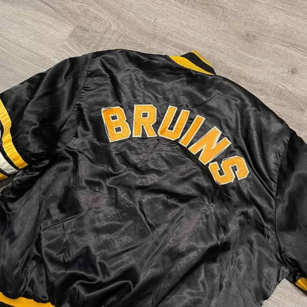 80s Boston Bruins Bomber Black Satin Jacket