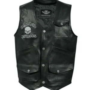 Harley Davidson Skull Embroidered Leather Vest