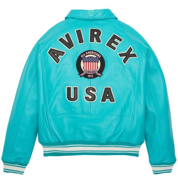 Avirex Leather Jacket Turquoise - Image 2