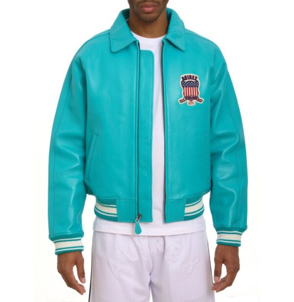 Avirex Leather Jacket Turquoise - Image 3
