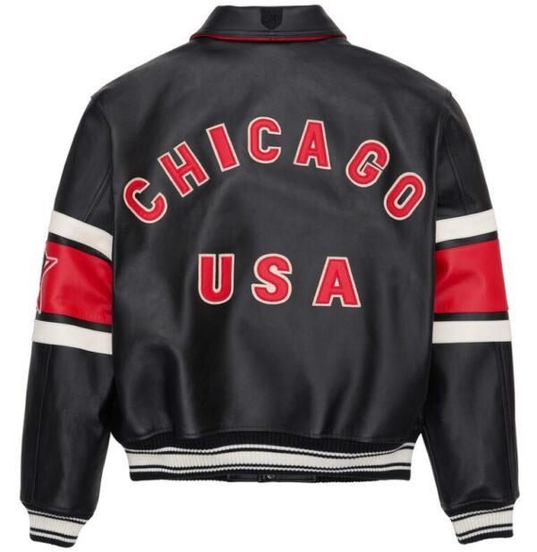 Avirex Chicago USA Leather Jacket Black & Red - Image 2