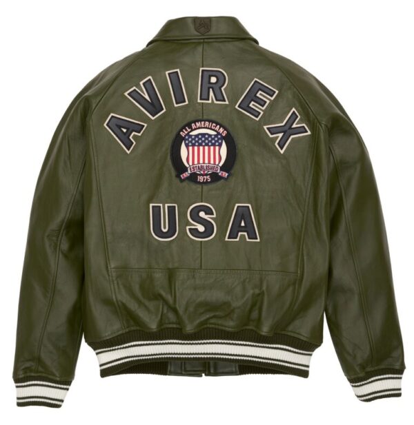 Avirex Leather Jacket Olive - Image 2