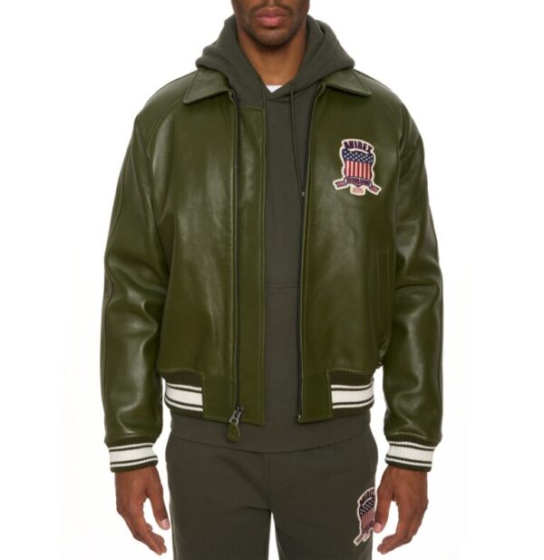 Avirex Leather Jacket Olive - Image 3