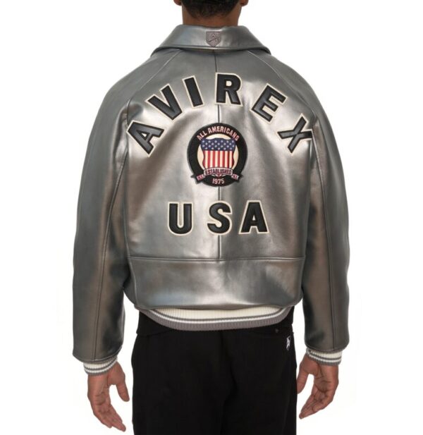 Avirex Metallic Silver Leather Jacket
