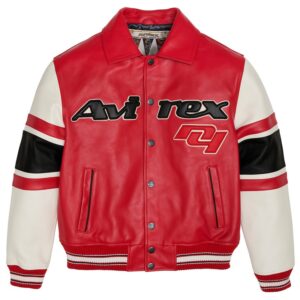 AVIREX LEGEND LEATHER JACKET RED, BLACK & WHITE