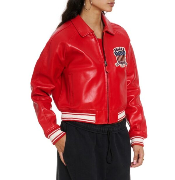 AVIREX CROPPED RED ICON LEATHER JACKET - Image 3