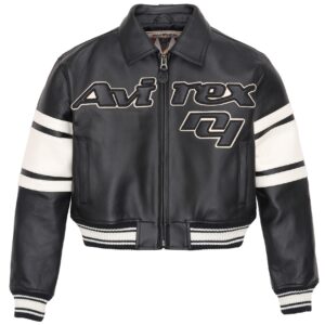 AVIREX CROPPED BLACK ICON LEATHER JACKET