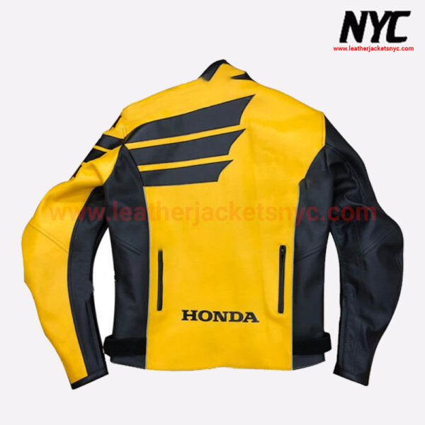 Honda HRC Leather Motorbike Racing Yellow Jacket - Image 2