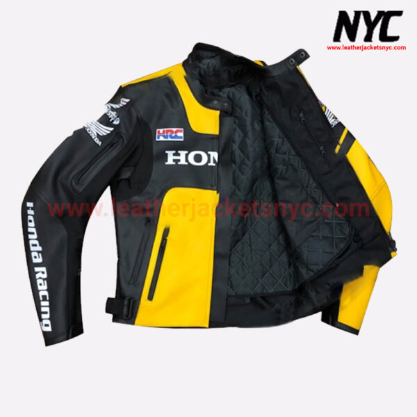 Honda HRC Leather Motorbike Racing Yellow Jacket