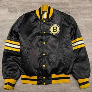 80s Boston Bruins Bomber Black Satin Jacket