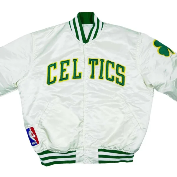 90’s Boston Celtics Bomber White Satin Jacket - Image 3