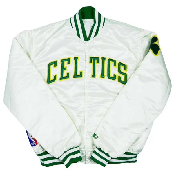 90’s Boston Celtics Bomber White Satin Jacket