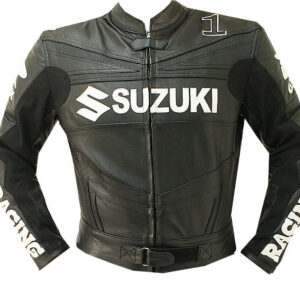 Suzuki Motorcycle Leather Black Jacket